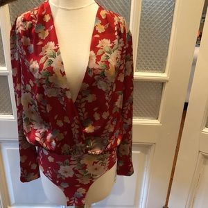 NWT Zara Low Cut Floral Bodysuit